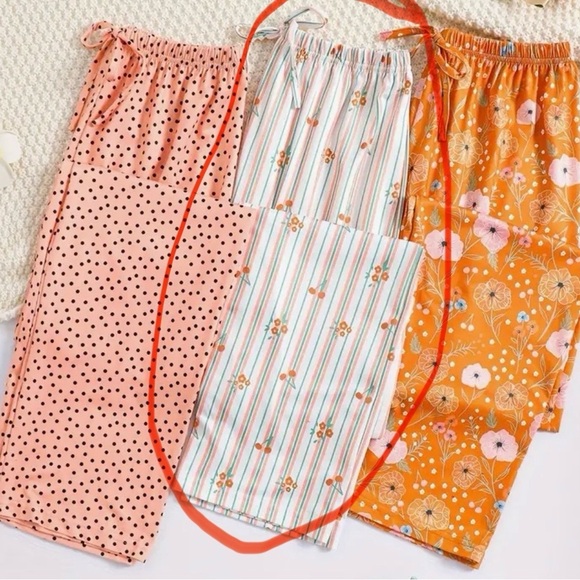 Floral and Cherry Striped Pajama Pants Large 95% Polyester and 5% Spandex NWOT - Picture 3 of 4